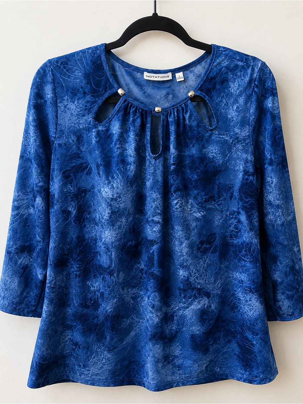 Notations Royal Blue Keyhole Long Sleeve Top with Studs